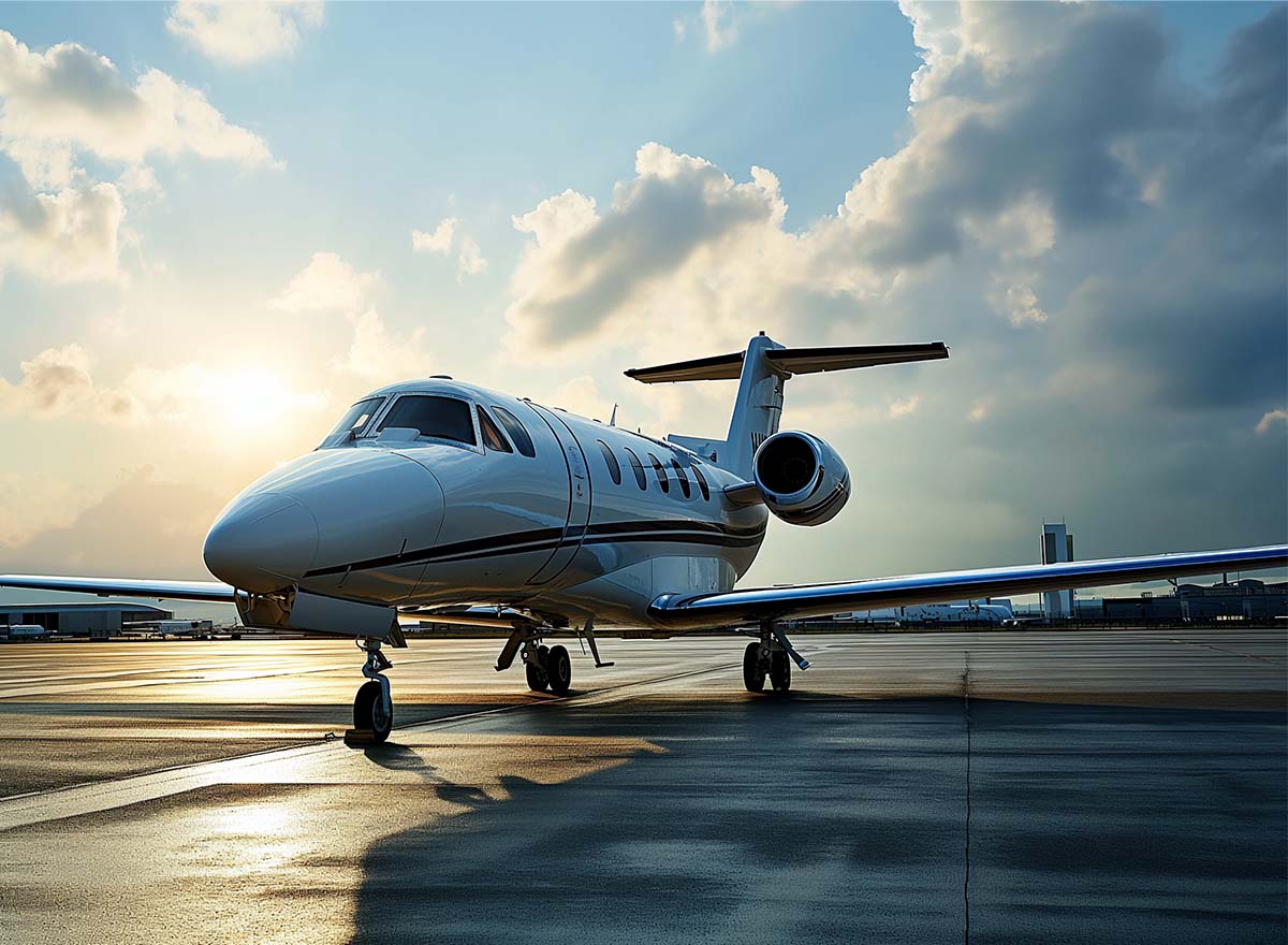 Business jet aircraft on airport tarmac — aviation safety training for corporate and business aviation crews