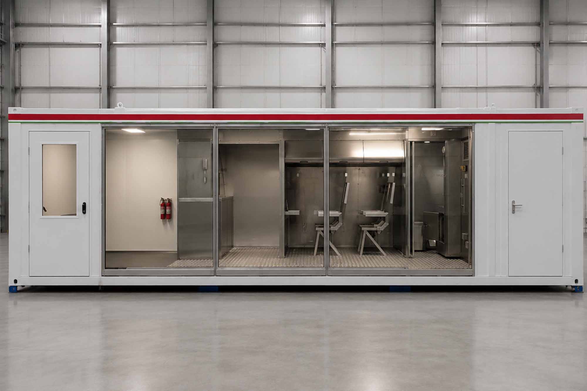 real fire fighter training (RFFT) simulator inside a warehouse